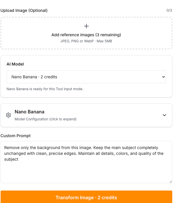 SketchTo's Background Remover tool page showing the upload area and the editable prompt field with the default removal prompt