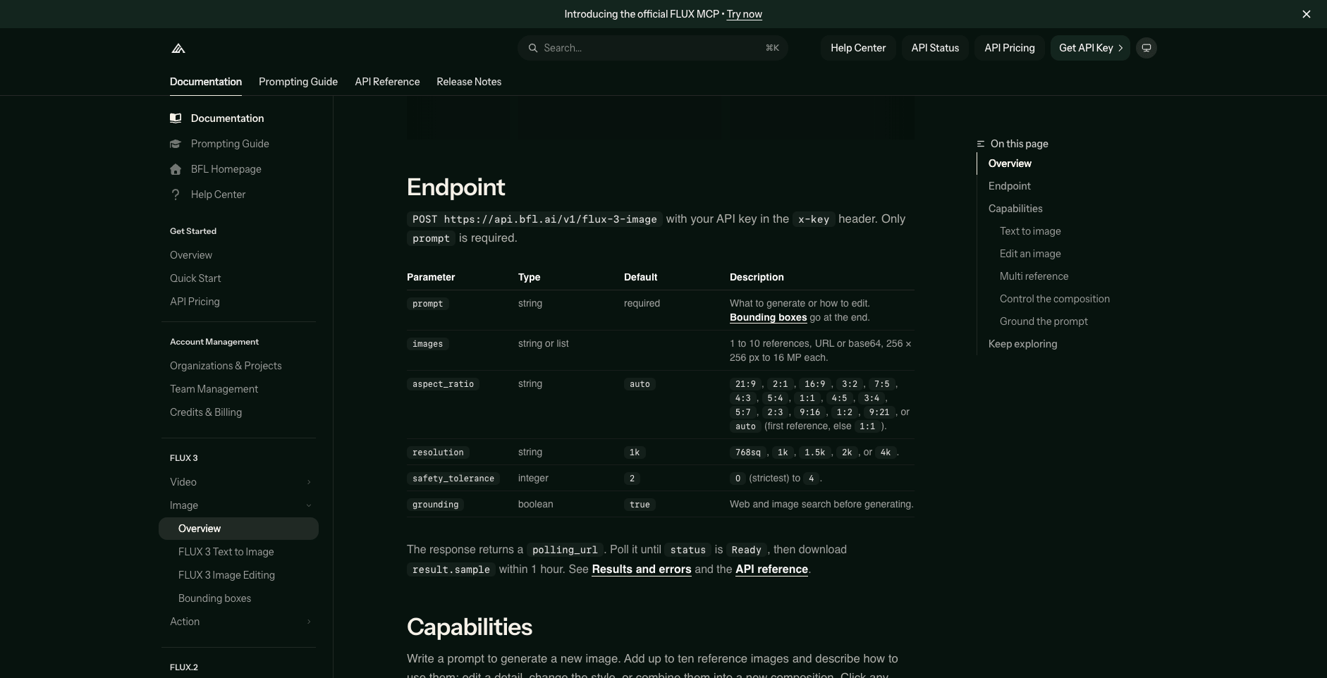 FLUX 3 Image 官方文档的 API 参数表，其中 images 参数支持 1 到 10 张参考图。